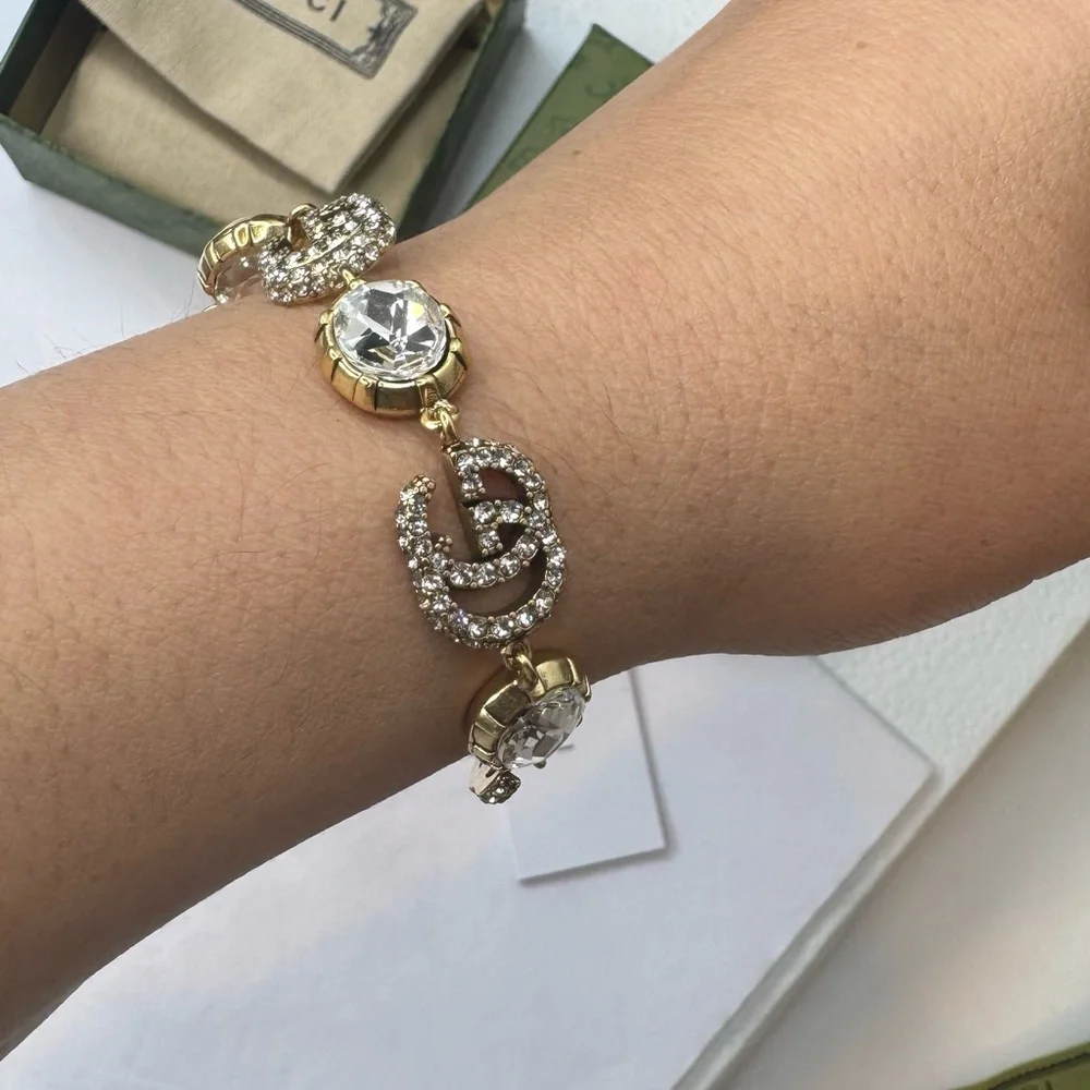 Gucci Crystal-Embellished Gold and Silver Bracelet - Picture 4 of 12